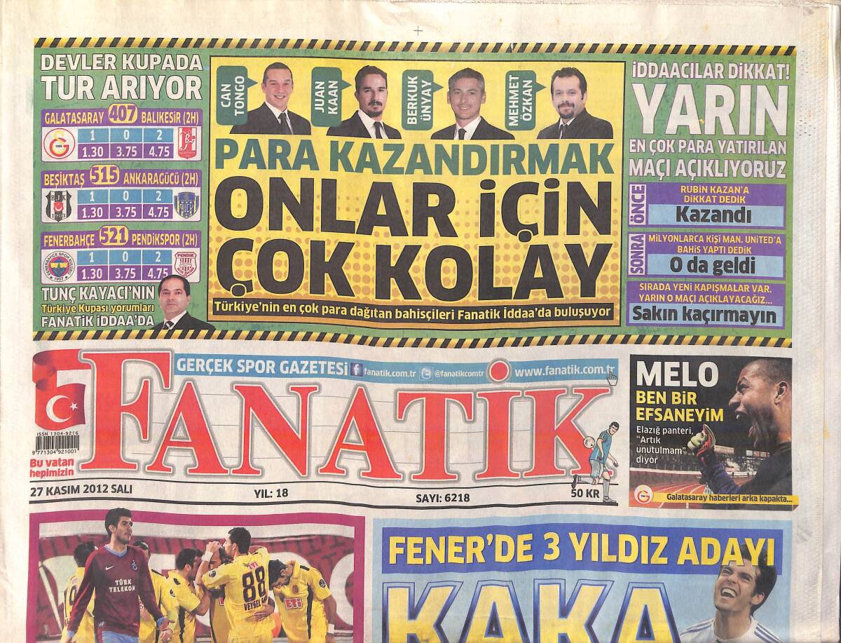 Fanatik Gazetesi 27 Kasım 2012 - Fener'de 3 Yıldız Adayı: Sneijder, Kaka, Gomis - Melo Kurtardığı Penaltının Ardından Gururunu Bu Sözlerle Dile Getirdi GZ156383 - 1