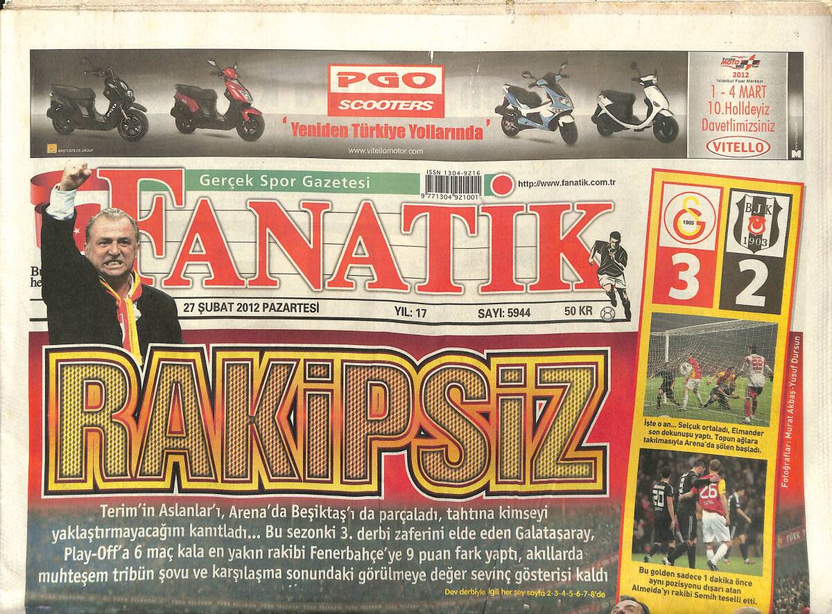 Fanatik Gazetesi 27 Şubat 2012 - Terim'in Aslanları Rakipsiz - Fener'de Büyük Uyarı GZ155314 - 1
