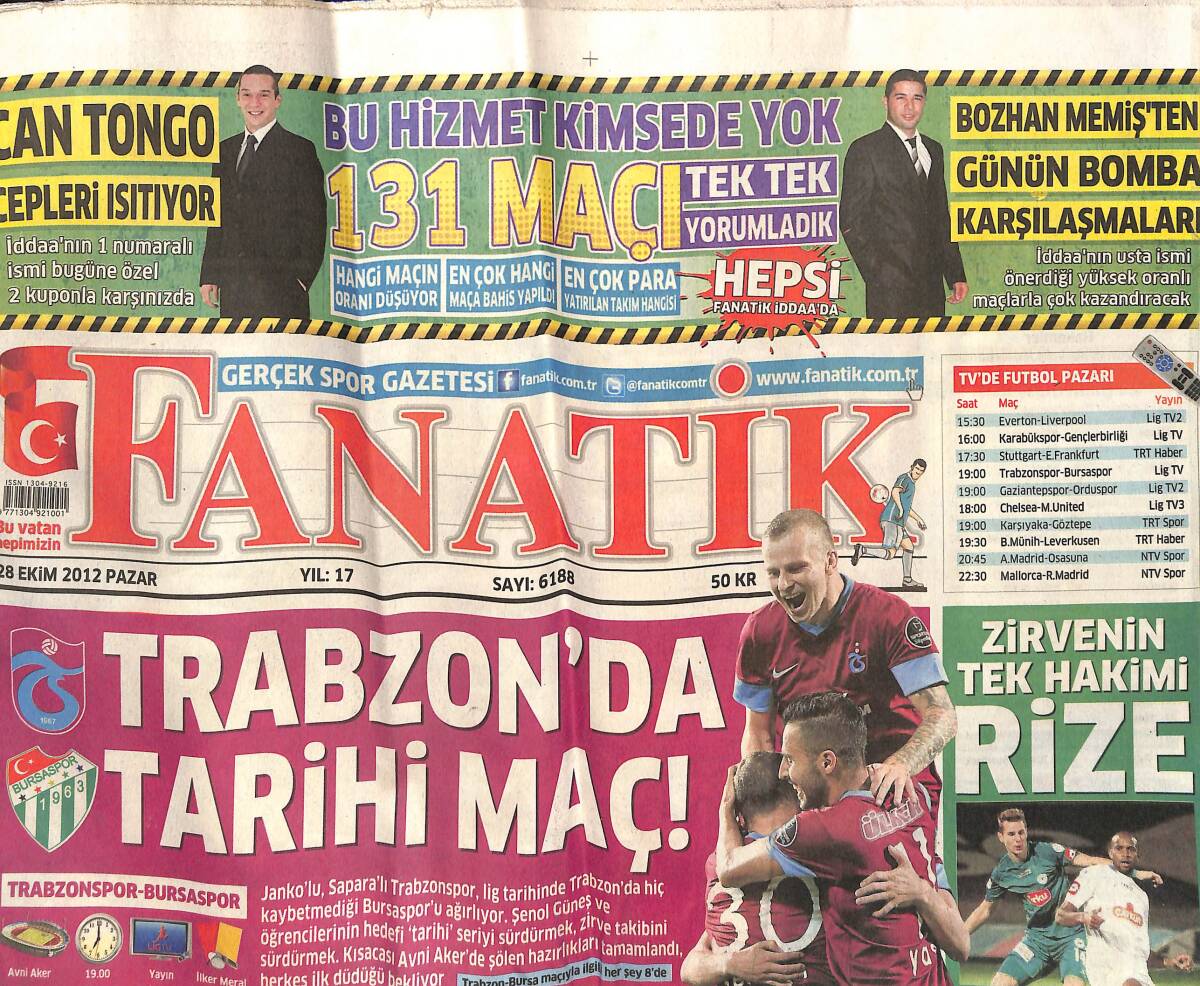 Fanatik Gazetesi 28 Ekim 2012 - İstanbul'da Finalin Adı Serena Williams Sharapova - Trabzon'da Tarihi Maç GZ136149 - 1