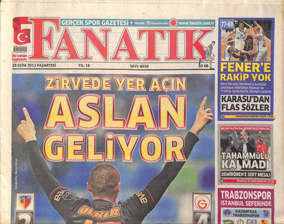 Fanatik Gazetesi 28 Ekim 2013 - F1'de Şampiyon Vettel - Zirvede Yer Açın Aslan Geliyor GZ159426 - 1