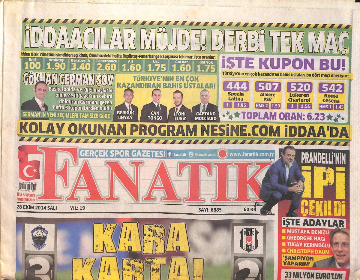 Fanatik Gazetesi 28 Ekim 2014 - Prandelli'nin İpi Çekildi - NBA'de Sezon Başlıyor GZ159464 - 1