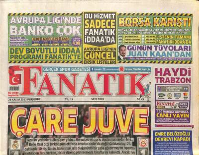 Fanatik Gazetesi 28 Kasım 2013 - Savunma Felaketi Juve Kopenhagı 3ledi Manciniyi Çıldırttı GZ107624 - 1