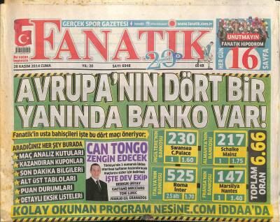 Fanatik Gazetesi 28 Kasım 2014 - Prandelli Gitti - Avrupanın Dört Bir Yanında Banko Var GZ125778 - 1