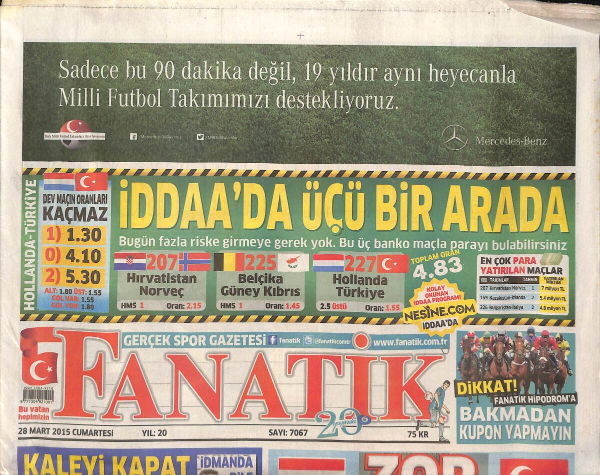 Fanatik Gazetesi 28 Mart 2015 - Petr Cech Rotası Beşiktaş - Roben Yoksa Sneijder Var GZ136141 - 1