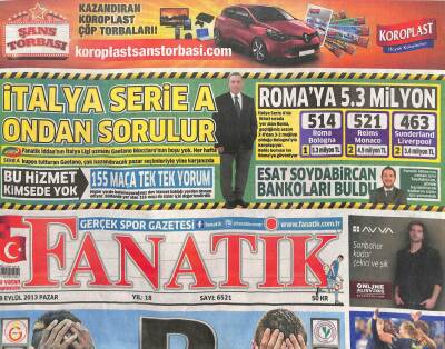 Fanatik Gazetesi 29 Eylül 2013 - Galatasaraydan Pes GZ104551 - 1