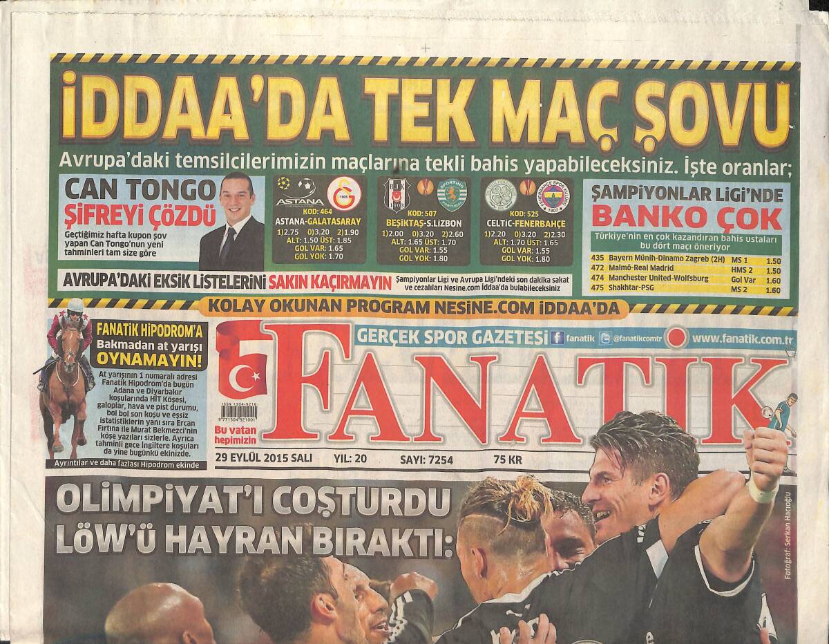 Fanatik Gazetesi 29 Eylül 2015 - Hamza Hamzaoğlu : Telafi Zamanı - Süleyman Hurma Patladı GZ159446 - 1
