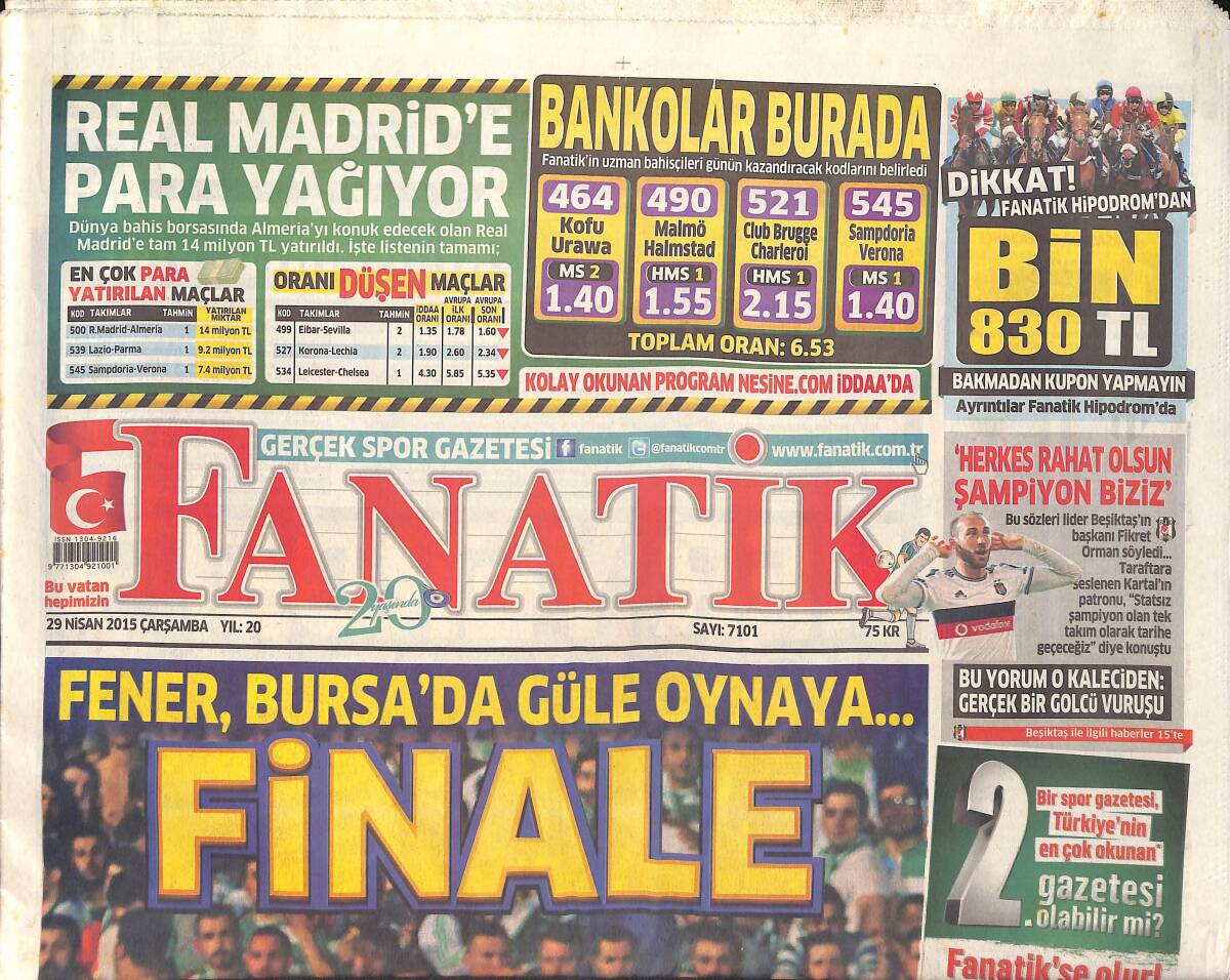 Fanatik Gazetesi 29 Nisan 2015 - Galatasaray'a Ceza Geliyor - Real Madrid'e Para Yağıyor GZ159466 - 1