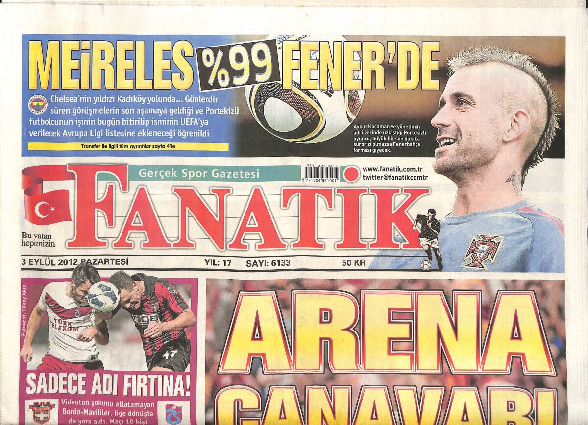 Fanatik Gazetesi 3 Eylül 2012 - Hüznün Rengi Sarı Lacivert - Manchester United'da Van Persie Şov - Arda Turan TT Arena'da GZ136142 - 1