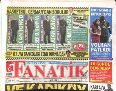 Fanatik Gazetesi 30 Ekim 2012 - İlker Merale Büyük Tepki - Kanarya , Devrede Şoku Atlattı , 49da Sow 2-1 Yaptı GZ124606 - 1