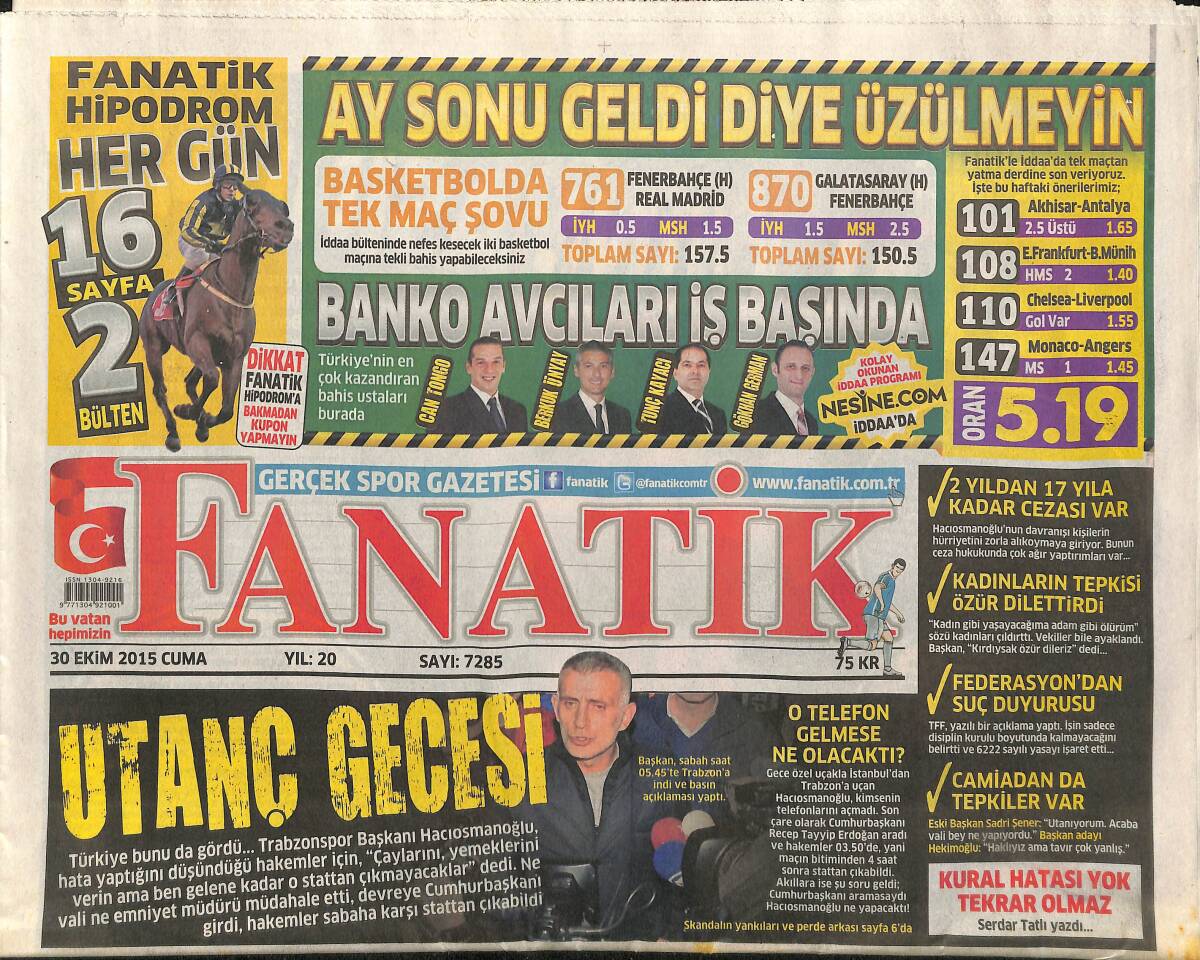 Fanatik Gazetesi 30 Ekim 2015 - Galatasaray Derbiden Sonra Arena'da Çok Farklı - Kaptan Selçuk İnan GZ155261 - 1