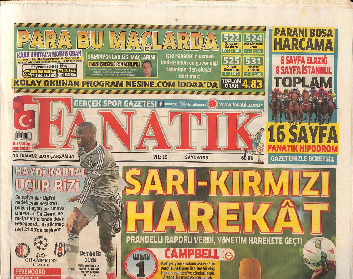 Fanatik Gazetesi 30 Temmuz 2014 - İşte Chelsea'li Drogba - Sahibinden Satılık Dünya Yıldızı - Huzurlarınızda Djalma GZ136144 - 1