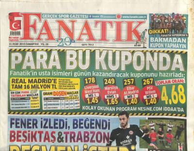 Fanatik Gazetesi 31 Ocak 2015 - Avni Akerde Fire Yok - Aslanda Yarış Erken Kızıştı GZ124512 - 1