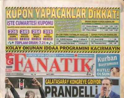 Fanatik Gazetesi 4 Ekim 2014 - Legia Maçında Zemine Takılan Onur Kıvraktan En Kötü Haber Geldi... GZ106152 - 1