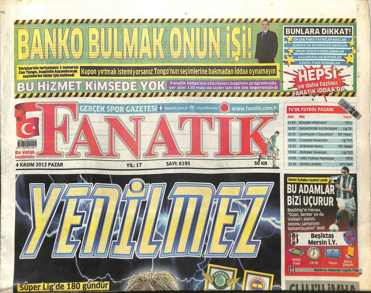 Fanatik Gazetesi 4 Kasım 2012 - Umut Bulut'a 3.2 Milyon Euro - Fenerbahçe'nin Deplasman Kabusu Bitti GZ155282 - 1