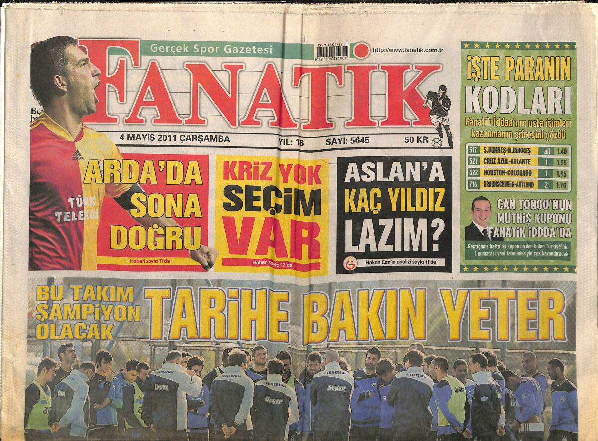 Fanatik Gazetesi 4 Mayıs 2011 - Arda Turan'dan Sona Doğru - Quaresma'ya 20 Milyon Euro GZ155315 - 1