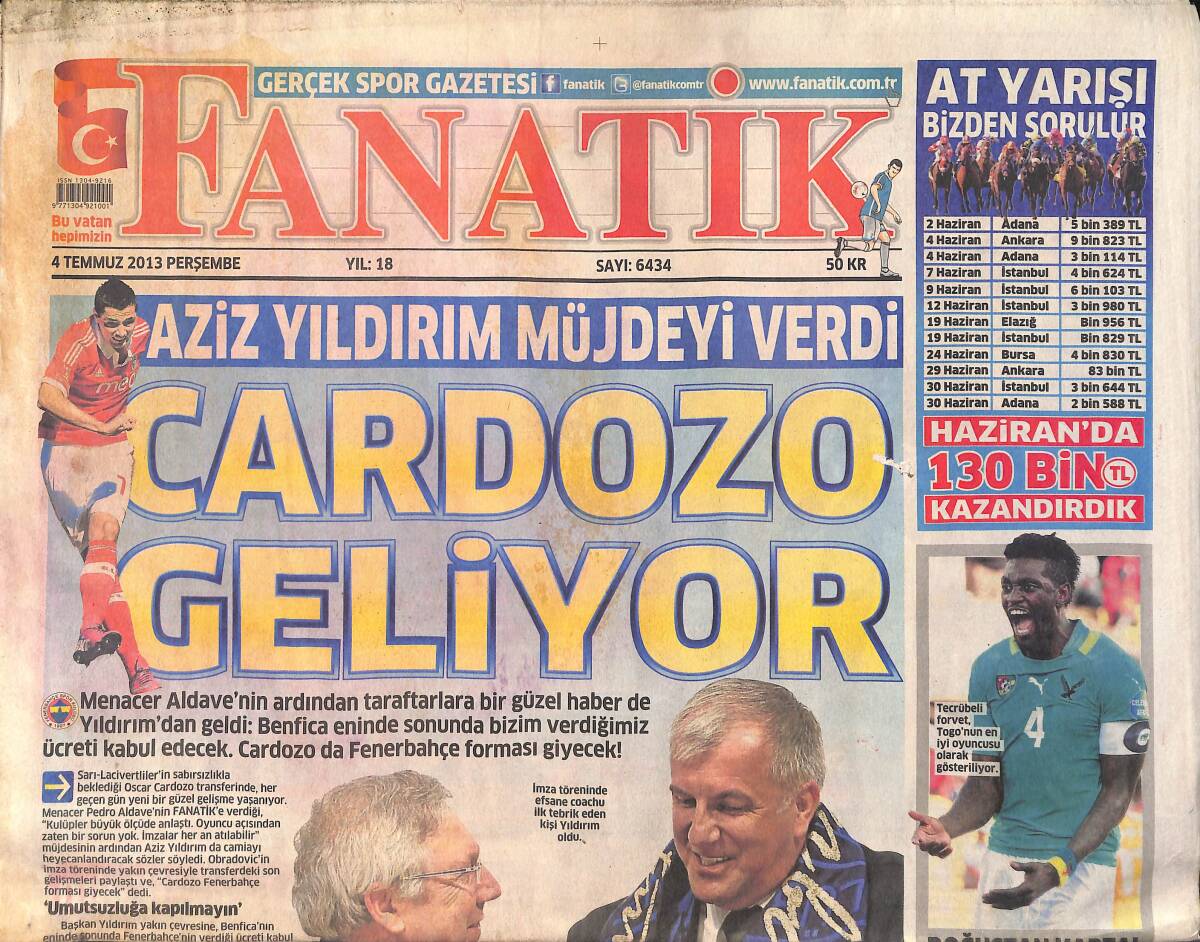 Fanatik Gazetesi 4 Temmuz 2013 - En İyisi Felipe Melo - Efsane Obradovic Fener'de GZ159457 - 1
