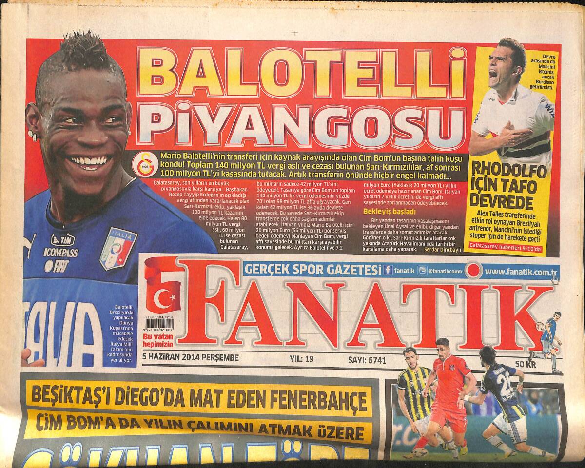 Fanatik Gazetesi 5 Haziran 2014 - Beşiktaş'ı Diego'da Mat Eden Fenerbahçe Cimbom'a Da Yılın Çalımını Atmak Üzere GZ136139 - 1