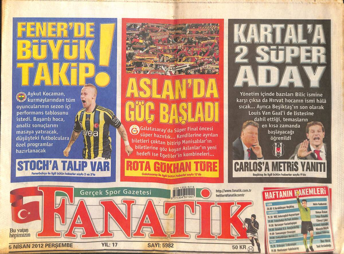 Fanatik Gazetesi 5 Nisan 2012 - Galatasaray'da Güç Başladı - Beşiktaş'a 2 Süper Aday - Fenerbahçe'de Büyük Takip! GZ137206 - 1