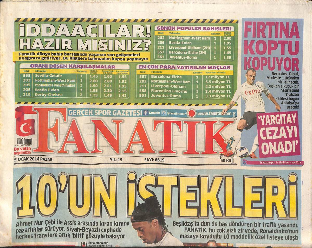 Fanatik Gazetesi 5 Ocak 2014 - Lewandowski Bayern Munih'te - Filenin Sultanları Dünya Finaline Yaklaştı GZ136150 - 1