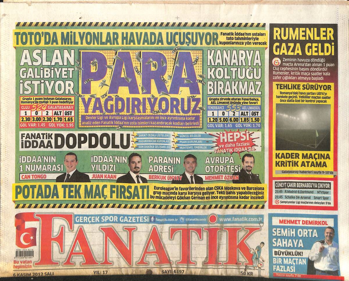 Fanatik Gazetesi 6 Kasım 2012 - Aykut Kocaman: Kimse Umutsuzluğa Kapılmasın! - Derbi Kralı Fener! GZ137295 - 1
