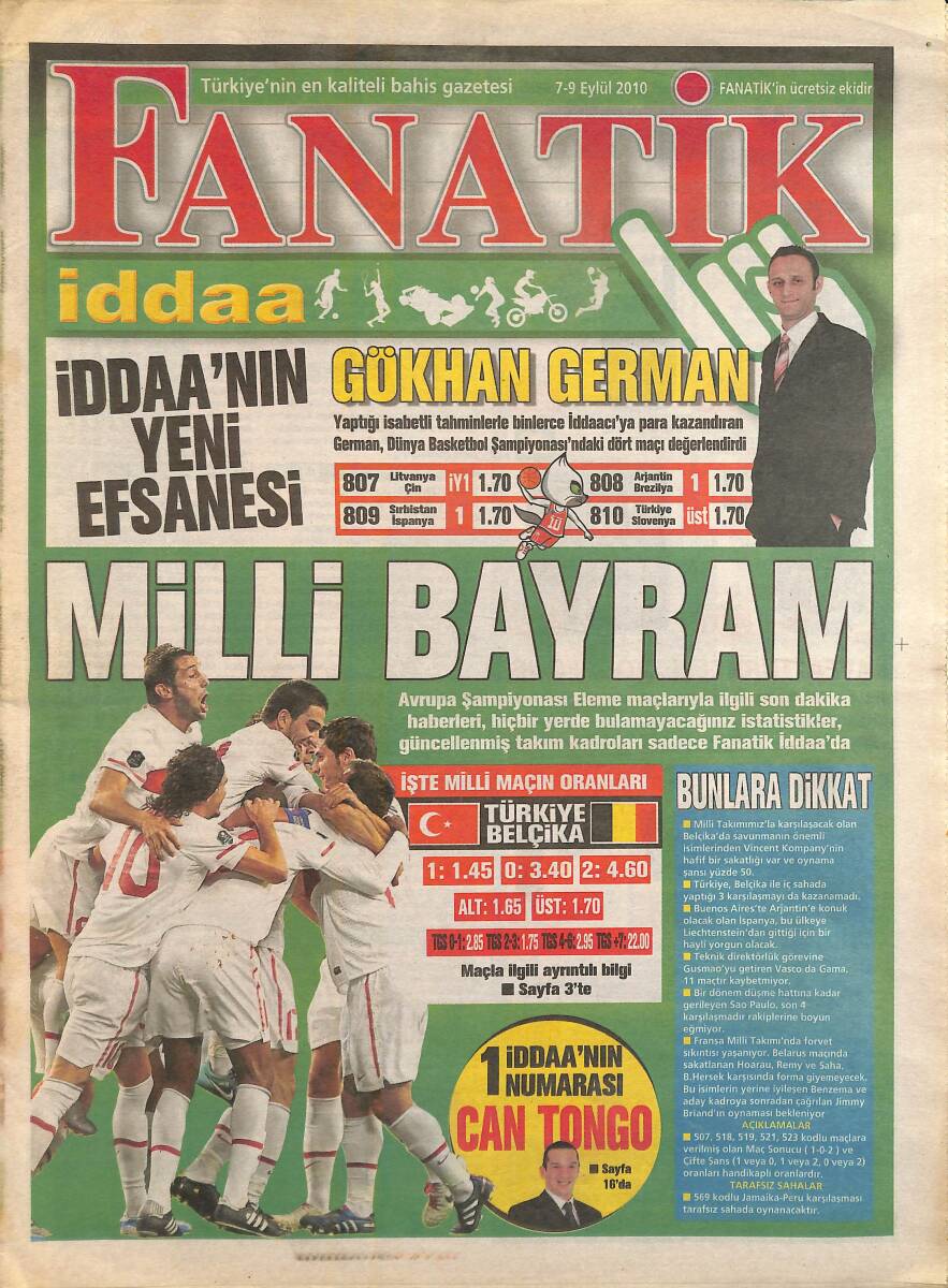 Fanatik Gazetesi 7-9 Eylül 2010 - Milli Bayram - İsveç'i Handikap Bozar! GZ137865 - 1