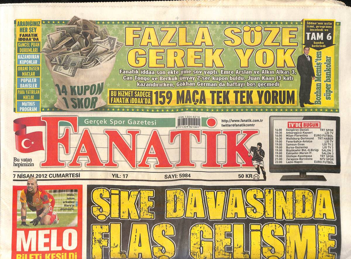 Fanatik Gazetesi 7 Nisan 2012 - Galatasaray Geliyor - Quaresma'ya Vize Yok GZ159754 - 1
