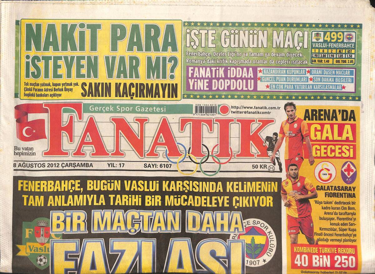 Fanatik Gazetesi 8 Ağustos 2012 - Bir Maçtan Daha Fazlası - Beşiktaş'tan Haber Bekliyor Lazovic GZ136064 - 1