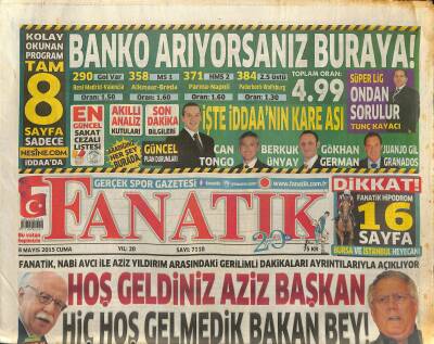 Fanatik Gazetesi 8 Mayıs 2015 - Arenada Tek İhtimalli Maç - Başbakan Devrede GZ125560 - 1