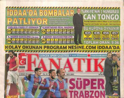 Fanatik Gazetesi 8 Nisan 2014 - Trabzon Kararı Açıklanıyor - Fenerbahçede Hasar Büyük GZ100250 - 2