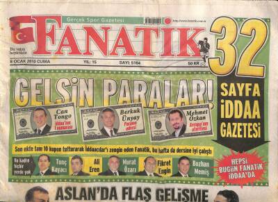 Fanatik Gazetesi 8 Ocak 2010 - Fener Kime El Atsa Fiyatı Katlanıyor - Costa Fanatike Konuştu GZ124493 - 1