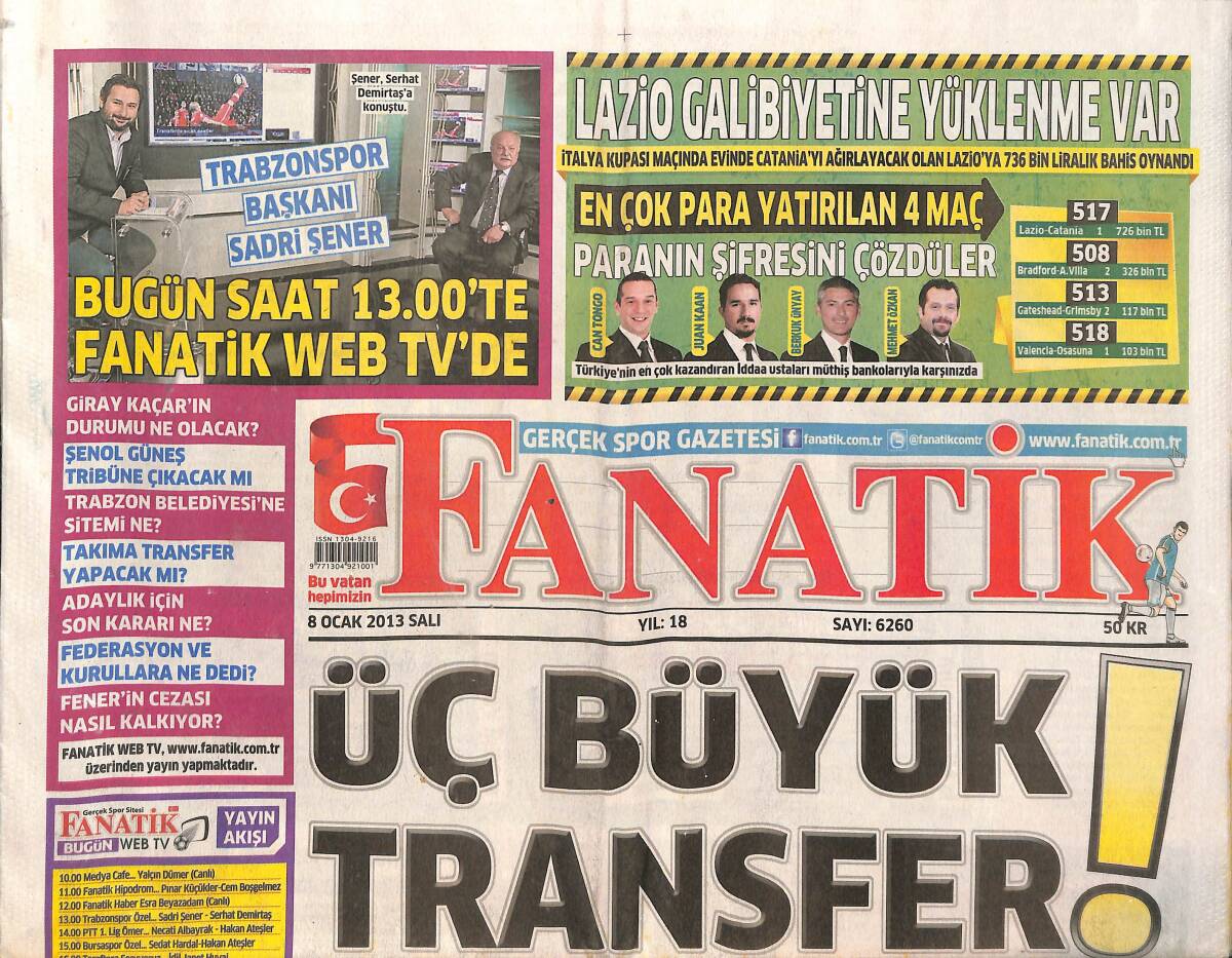 Fanatik Gazetesi 8 Ocak 2013 - Aslan Kızlar Fener'i Solladı - Fatih Terim Yine Mesajı Verdi GZ136148 - 1