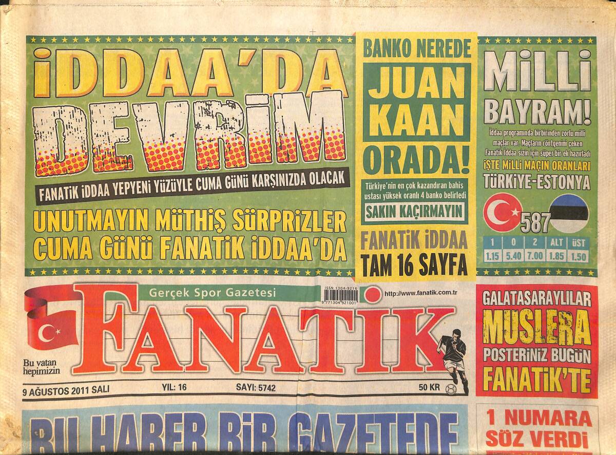 Fanatik Gazetesi 9 Ağustos 2011 - Guti Dümene Geçti - Santos'da İsyan Etti - Muslera Dev Boy Poster GZ159410 - 1