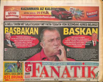 Fanatik Gazetesi 9 Eylül 2013 - Kartal Trakyayı Salladı - Drogbaya Yeni Adres Amerika ! GZ125783 - 1