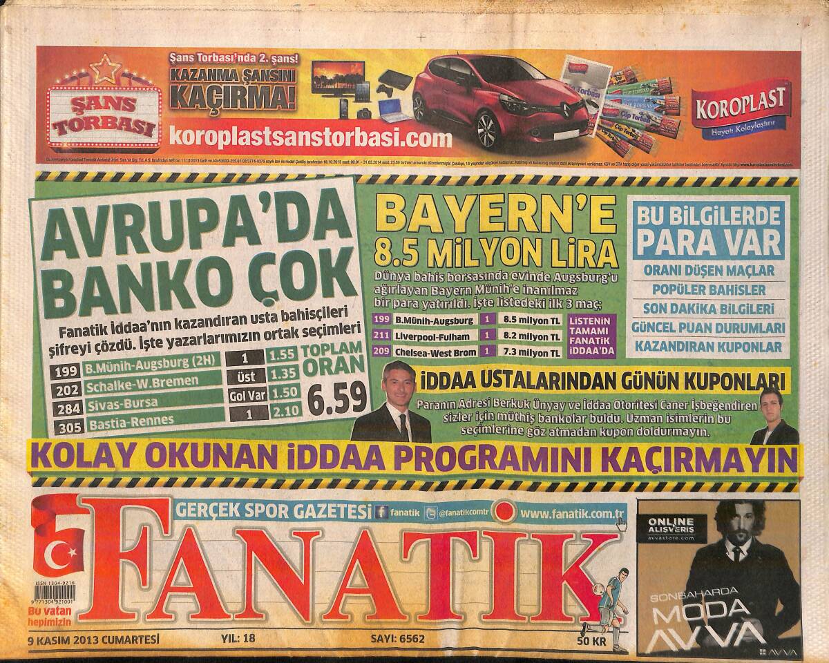 Fanatik Gazetesi 9 Kasım 2013 - Cim Bom'da Derbiye Dev Prim - Fenerbahçe'de Şok Operasyon GZ159763 - 1