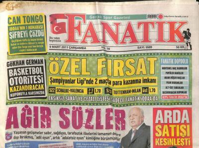Fanatik Gazetesi 9 Mart 2011 - İsmail Köybaşı 4 Hafta Yok - Arda Turan Satışı Kesinleşti GZ100563 - 2