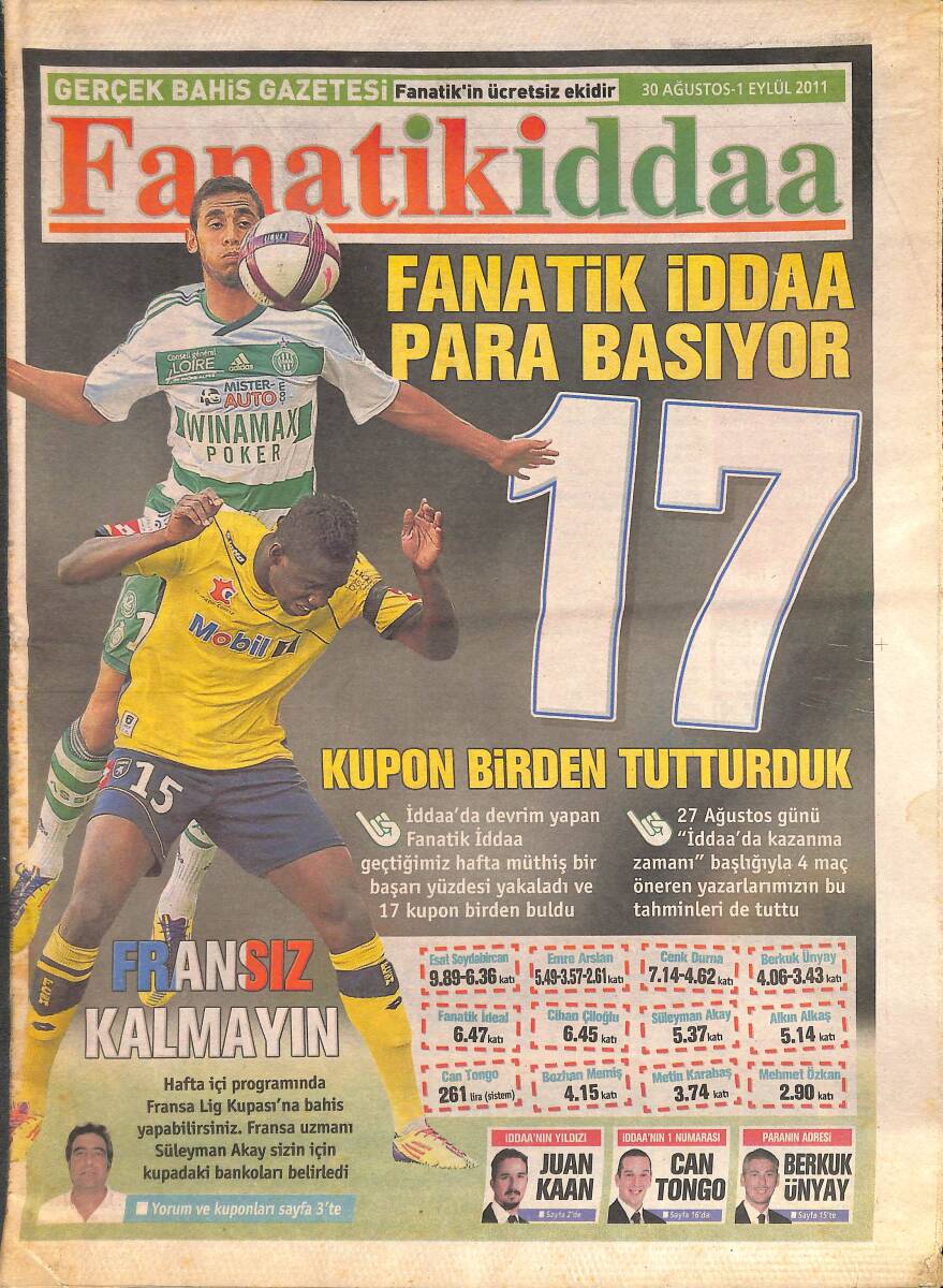 Fanatik İddia Gazetesi 30 Ağustos-1 Eylül 2011 - Fanatik İddia Para Basıyor GZ134949 - 1