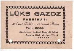 FATURA - Gazoz - Lüks Gazoz Azret Bekki - Hamit Bektaş Soda - Gazoz Ve Meyveli Gazoz - Fatura Ve İş Yeri Kartviziti EFM2045 - 2