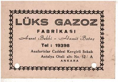 FATURA - Gazoz - Lüks Gazoz Azret Bekki - Hamit Bektaş Soda - Gazoz Ve Meyveli Gazoz - Fatura Ve İş Yeri Kartviziti EFM2045 - 2