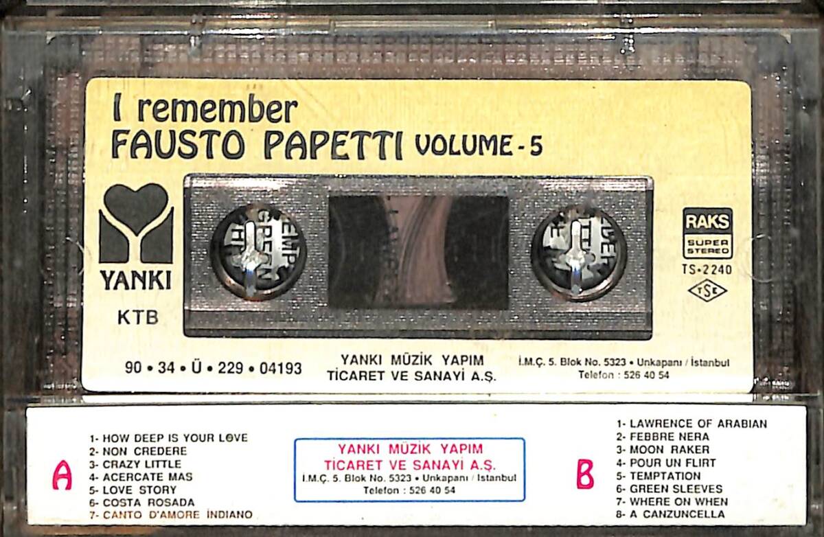 Fausto Papetti I Remember Volume 5 Kaset (İkinci El Kaset) KST29761 - 2