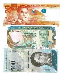 Filipinler/Zambiya/Venezuela Yabancı Kağıt Para Lotu ÇİL YKP8331 - 3