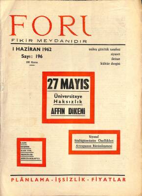 Forum Fikir Meydanıdır 1 Haziran 1962 Sayı196 Planlama - İşsizlik - Fiyatlar NDR81519 - 1
