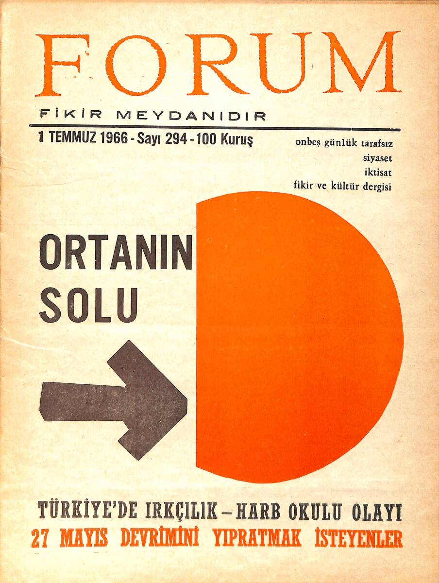 Forum Fikir ve Kültür Dergisi 1 Temmuz 1966 Sayı: 294 - Türkiye'de Irkçılık - Harp Okulu Olayı - 27 Mayıs Devrimini Yıpratmak İsteyenler NDR94493 - 1