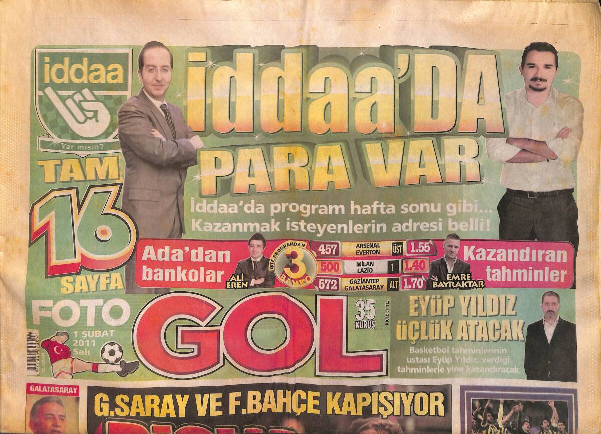 Foto Gol Gazetesi 1 Şubat 2011 - Galatasaray Ve Fenerbahçe Savaşıyor - Fenerbahçe'de Herkes Şampiyonluk İçin Kenetlendi GZ153820 - 1
