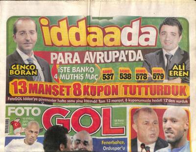 Foto Gol Gazetesi 13 Eylül 2011 - Fatih Terimin Aklı Anelkada Kaldı GZ104532 - 1