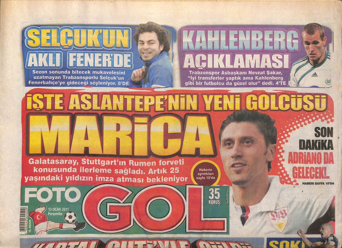 Foto Gol Gazetesi 13 Ocak 2011 - Fatih Tekke Konya'da - Selçuk'un Aklı Fener'de GZ153841 - 1