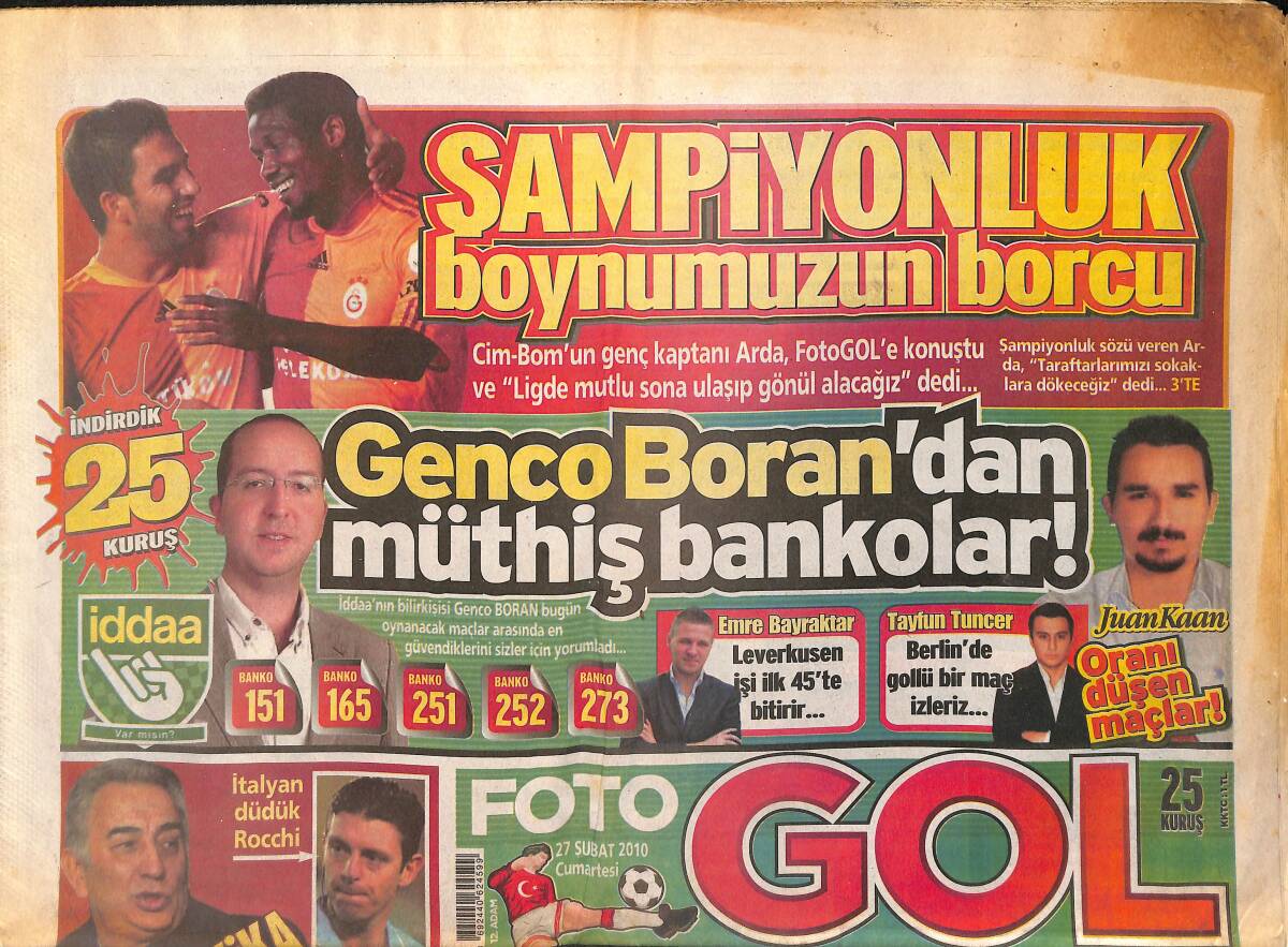 Foto Gol Gazetesi 27 Şubat 2010 - Arda Turan: Taraftarımızı Sokaklara Dökeceğiz - Mustafa Denizli Kulak Çekti GZ153818 - 1