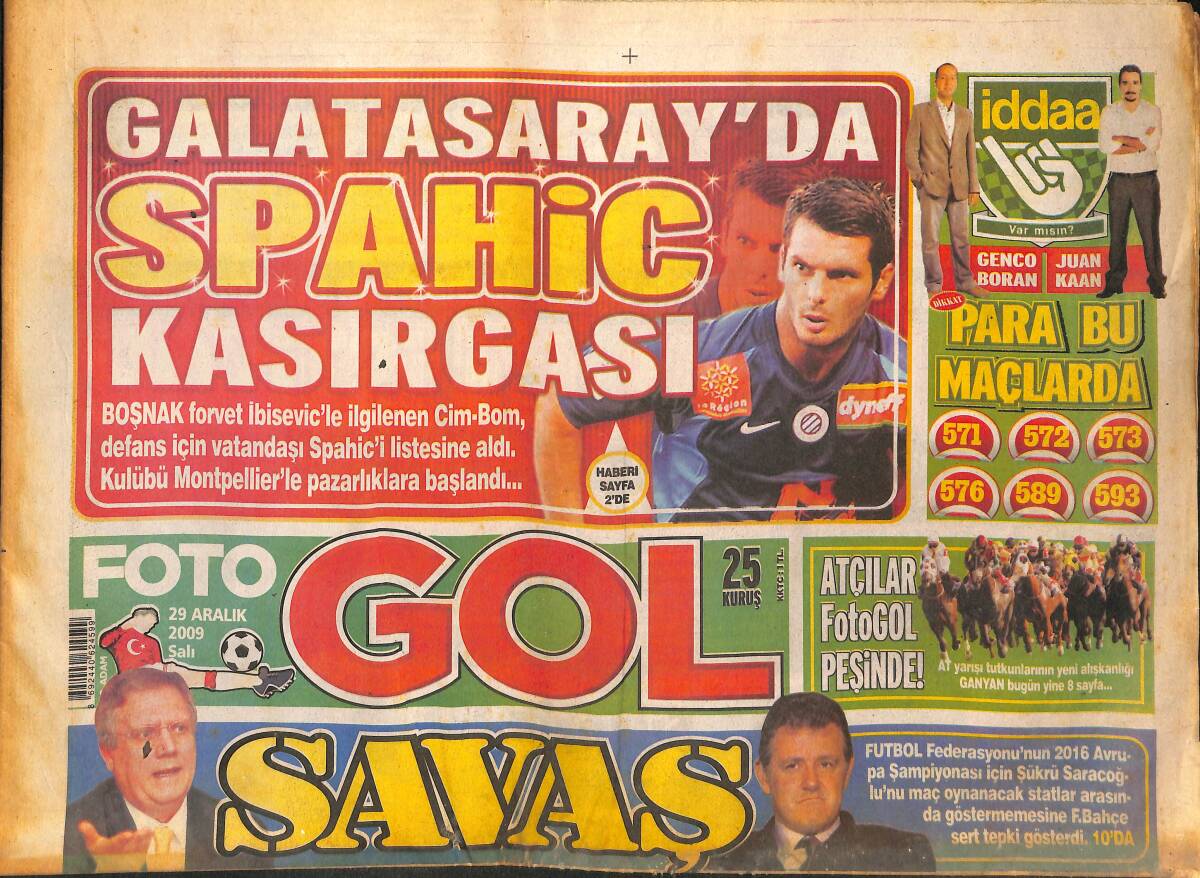 Foto Gol Gazetesi 29 Aralık 2009 - Fener'e Sniper - Sadri Şener'den Semih Hamlesi! - Halil Altıntop Cimbom Yolunda GZ135704 - 1