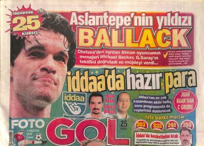 Foto Gol Gazetesi 4 Haziran 2010 - Aslantepenin Yıldızı Ballack - Diego Forlan Fenerbahçede Seve Seve Oynarım GZ124627 - 1