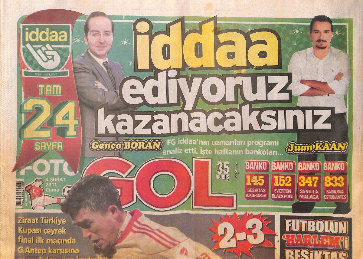 Foto Gol Gazetesi 4 Şubat 2011 - Futbolun 'Harlem''i Beşiktaş - Cim-bom Eşitlik Fener Tur İstiyor GZ135690 - 1