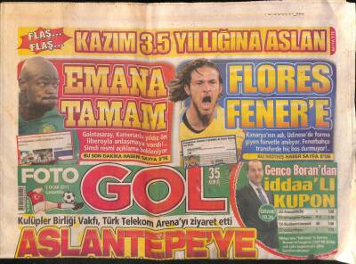 Foto Gol Gazetesi 5 Ocak 2011 - Şener Kahlenbergi Transfer Edebiliriz GZ116750 - 1